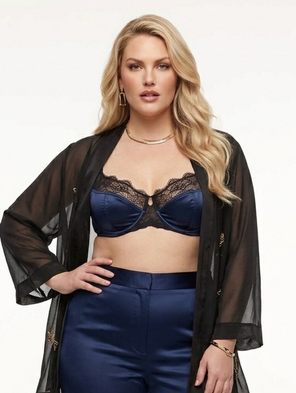 Understance 42C Elegant Navy Lace Satin Demi Bra